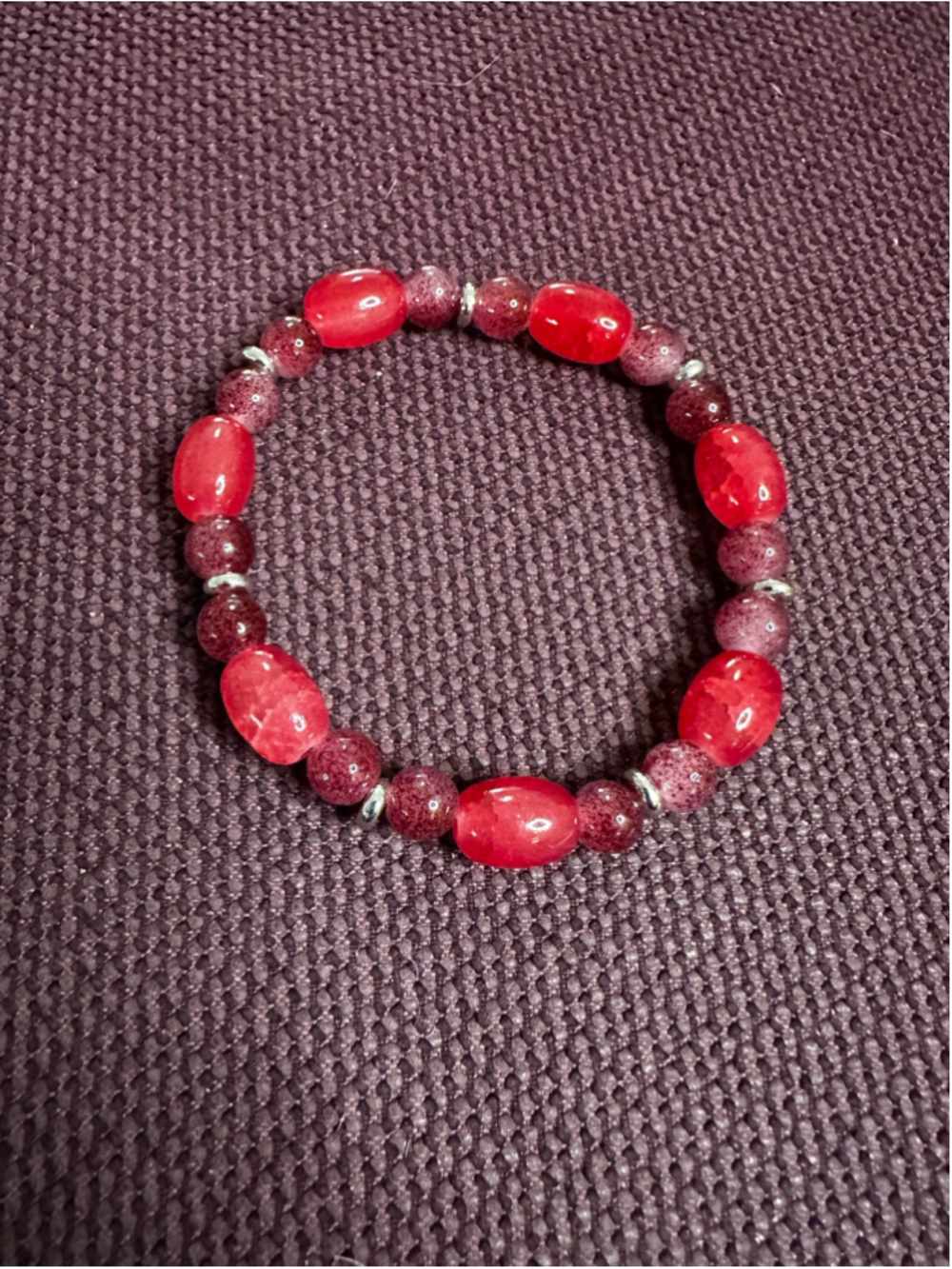 Red, Pink & Silver Beaded Bracelet